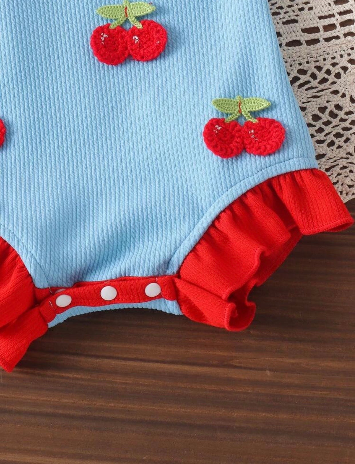 Blue Cherry Tie Shortie romper
