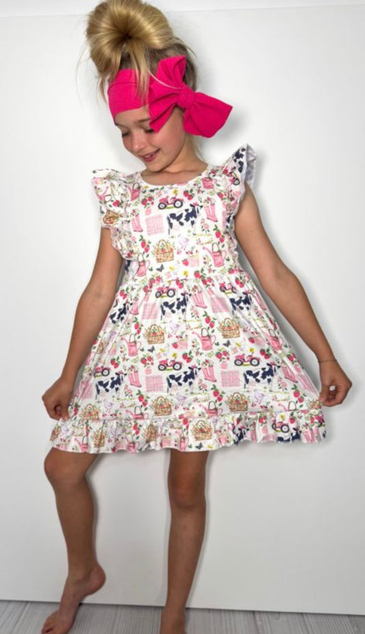 Strawberry Farm Girl flutter sleeve dress