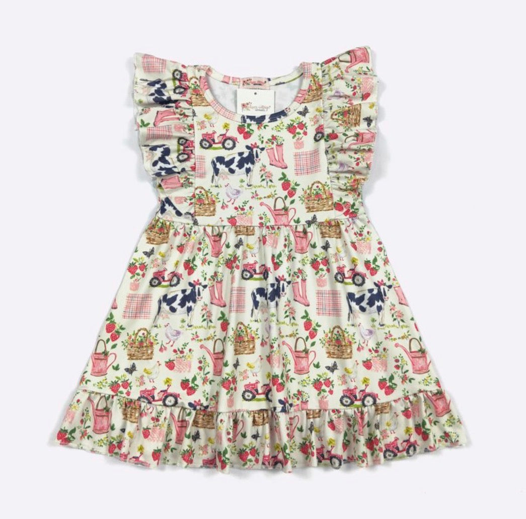 Strawberry Farm Girl flutter sleeve dress