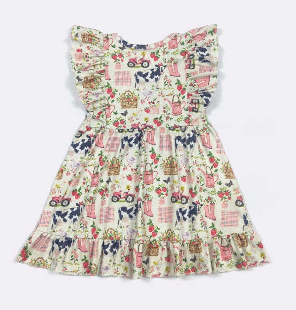 Strawberry Farm Girl flutter sleeve dress
