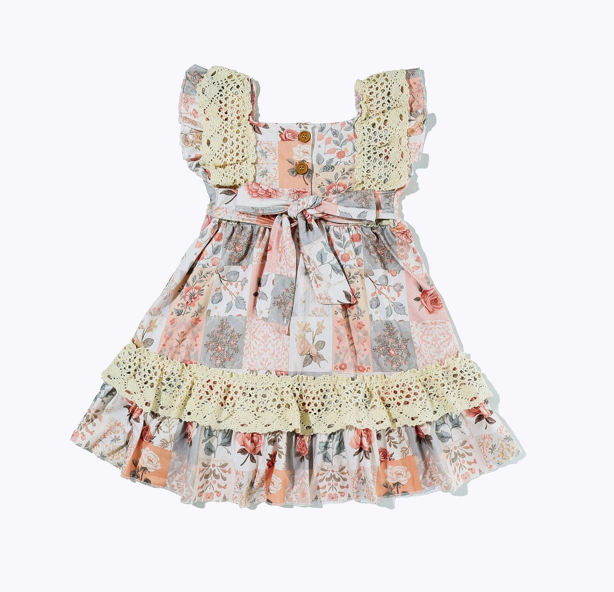 Peachy Patchwork tie back dress