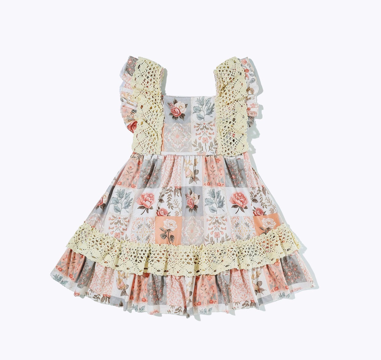Peachy Patchwork tie back dress