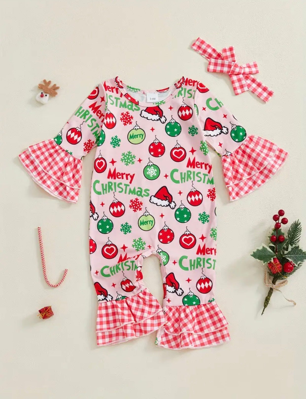 Merry Christmas Grinch Girl's long sleeve long pant Romper