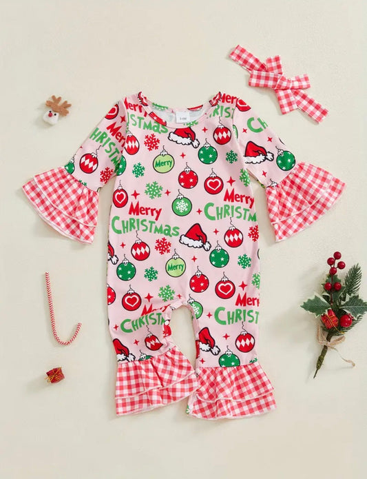 Merry Christmas Grinch Girl's long sleeve long pant Romper