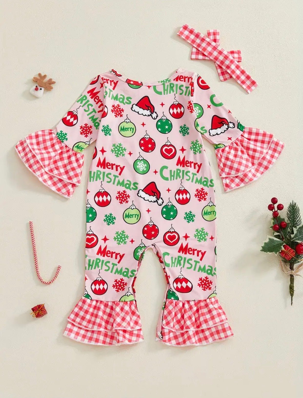 Merry Christmas Grinch Girl's long sleeve long pant Romper