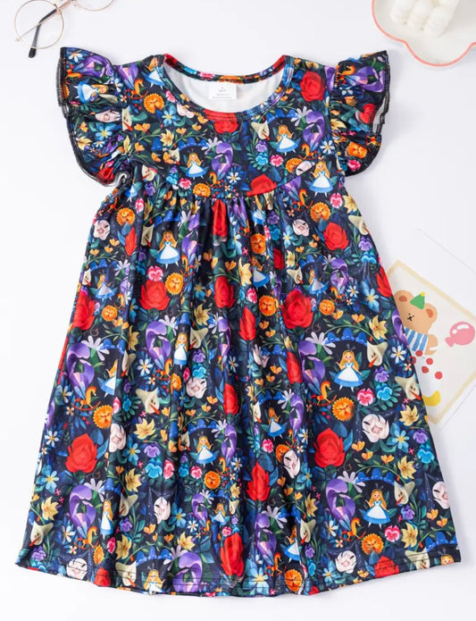Wonderland Flutter Sleeve-A line Dress