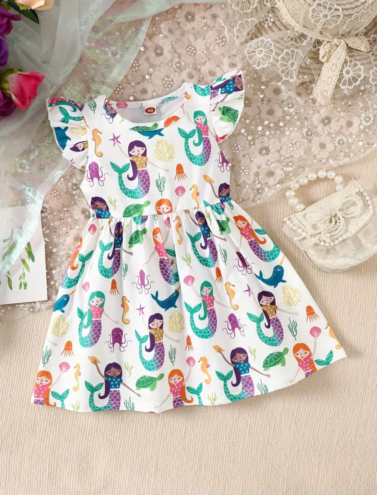 Mermaid Party Flutter Sleeve Dress