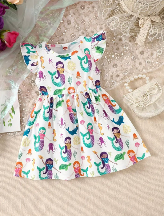 Mermaid Party Flutter Sleeve Dress