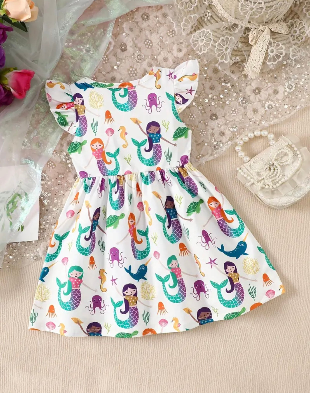 Mermaid Party Flutter Sleeve Dress