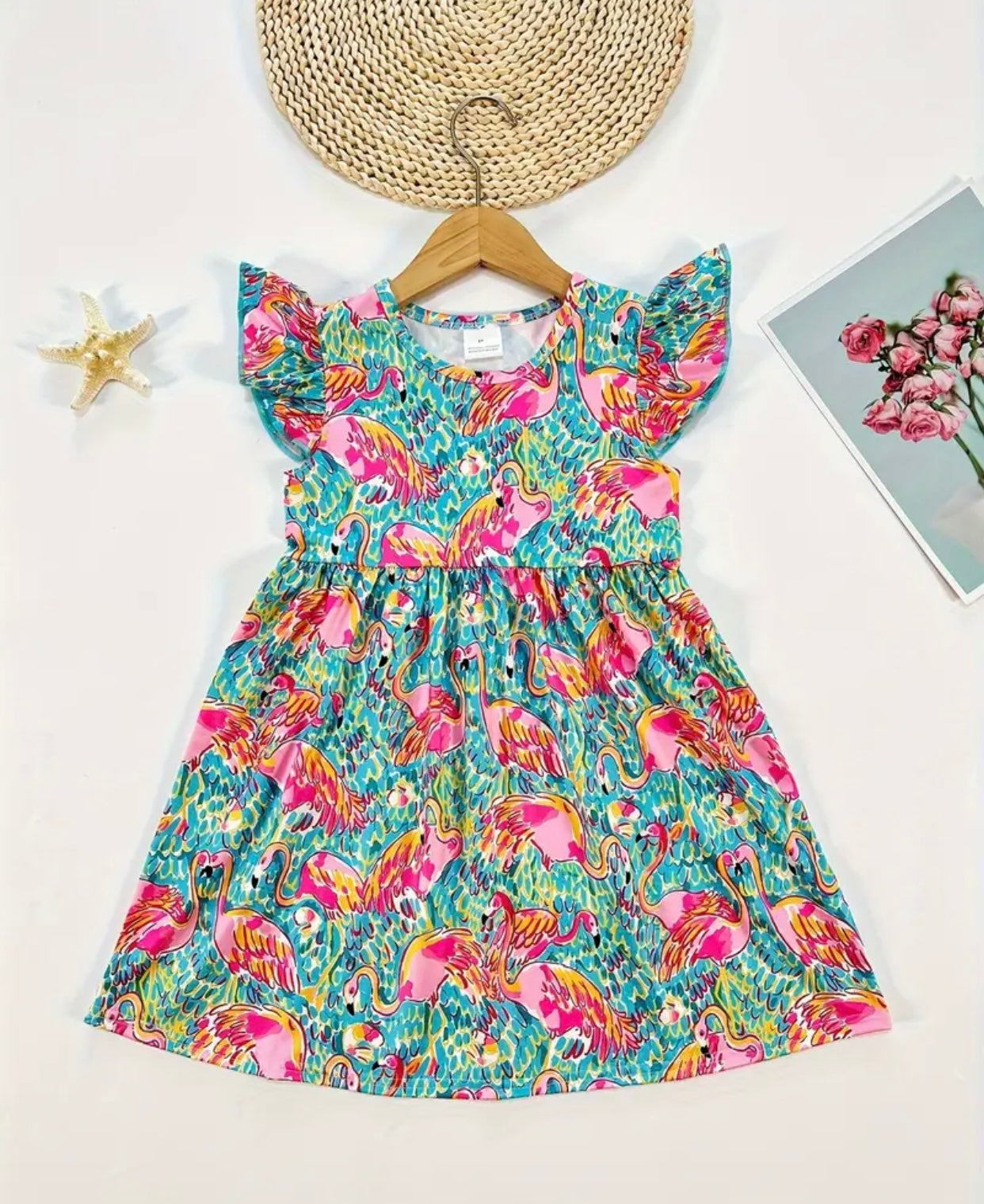 Fancy Flamingo flutter sleeve dress