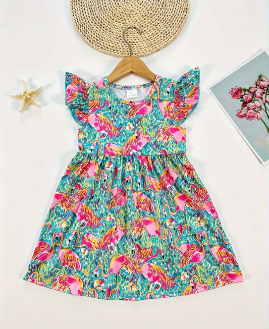 Fancy Flamingo flutter sleeve dress