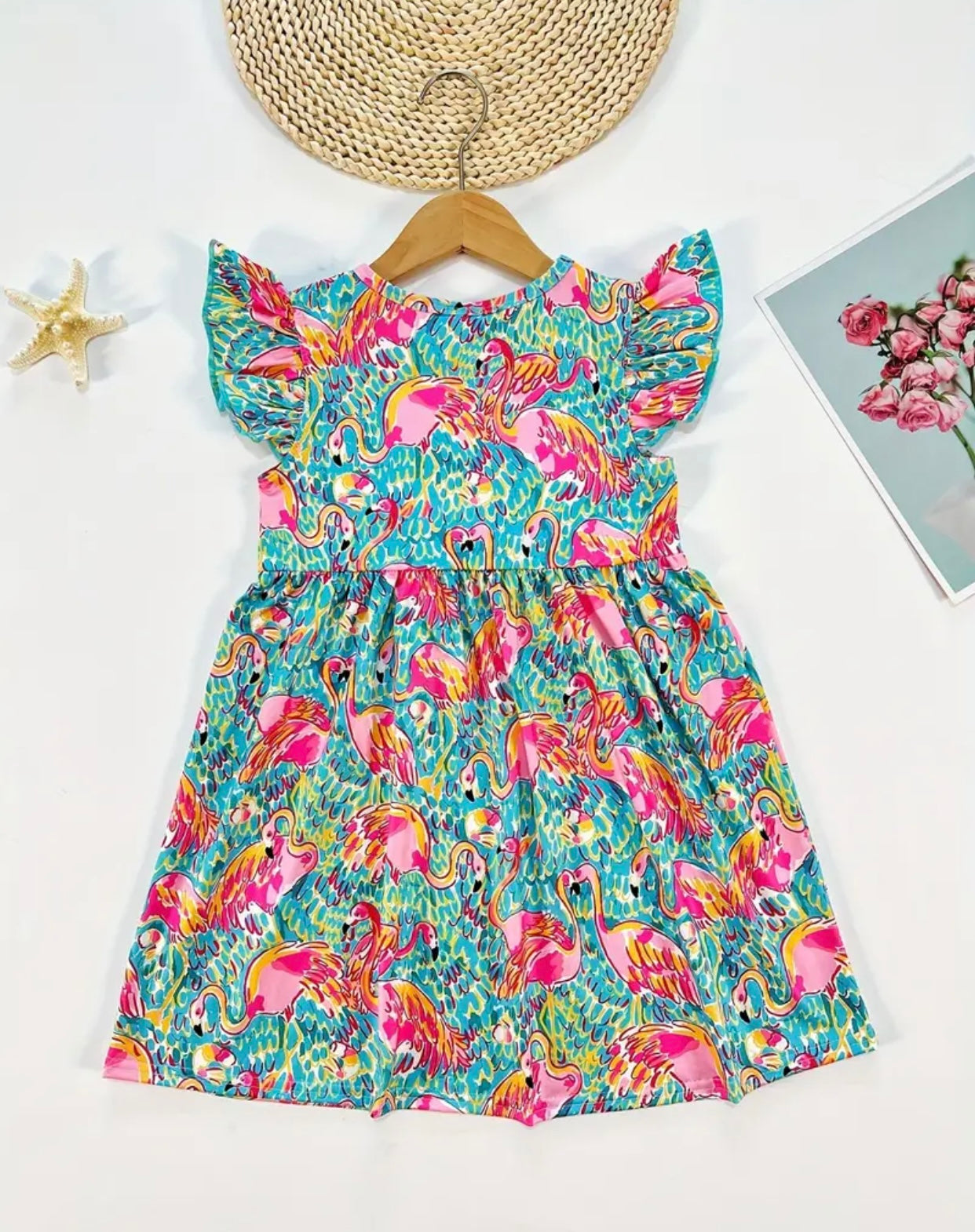 Fancy Flamingo flutter sleeve dress