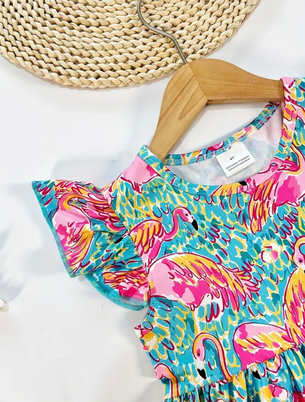 Fancy Flamingo flutter sleeve dress