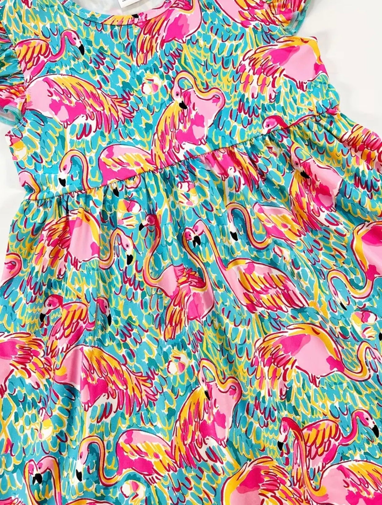 Fancy Flamingo flutter sleeve dress