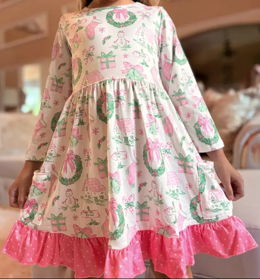 Pink Christmas at the North Pole-Girl's Dress