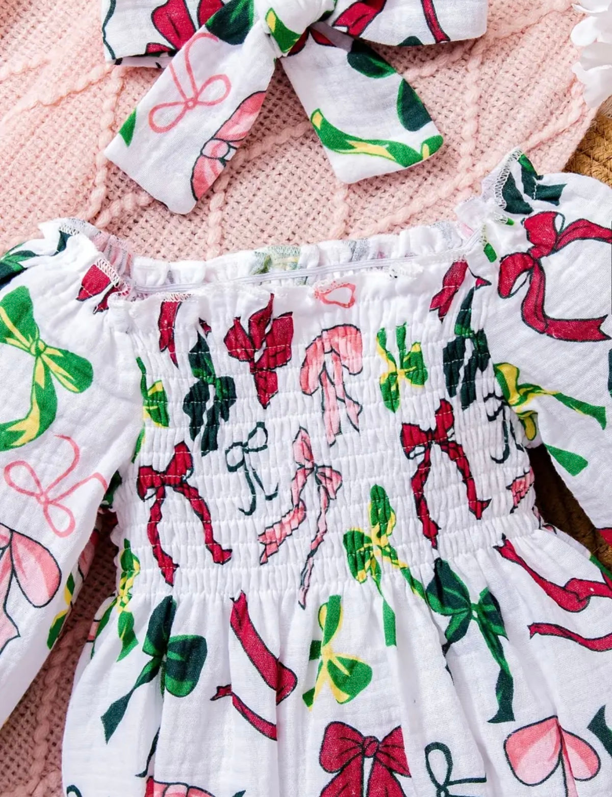 Holiday Bows-Girl's bubble romper and headband