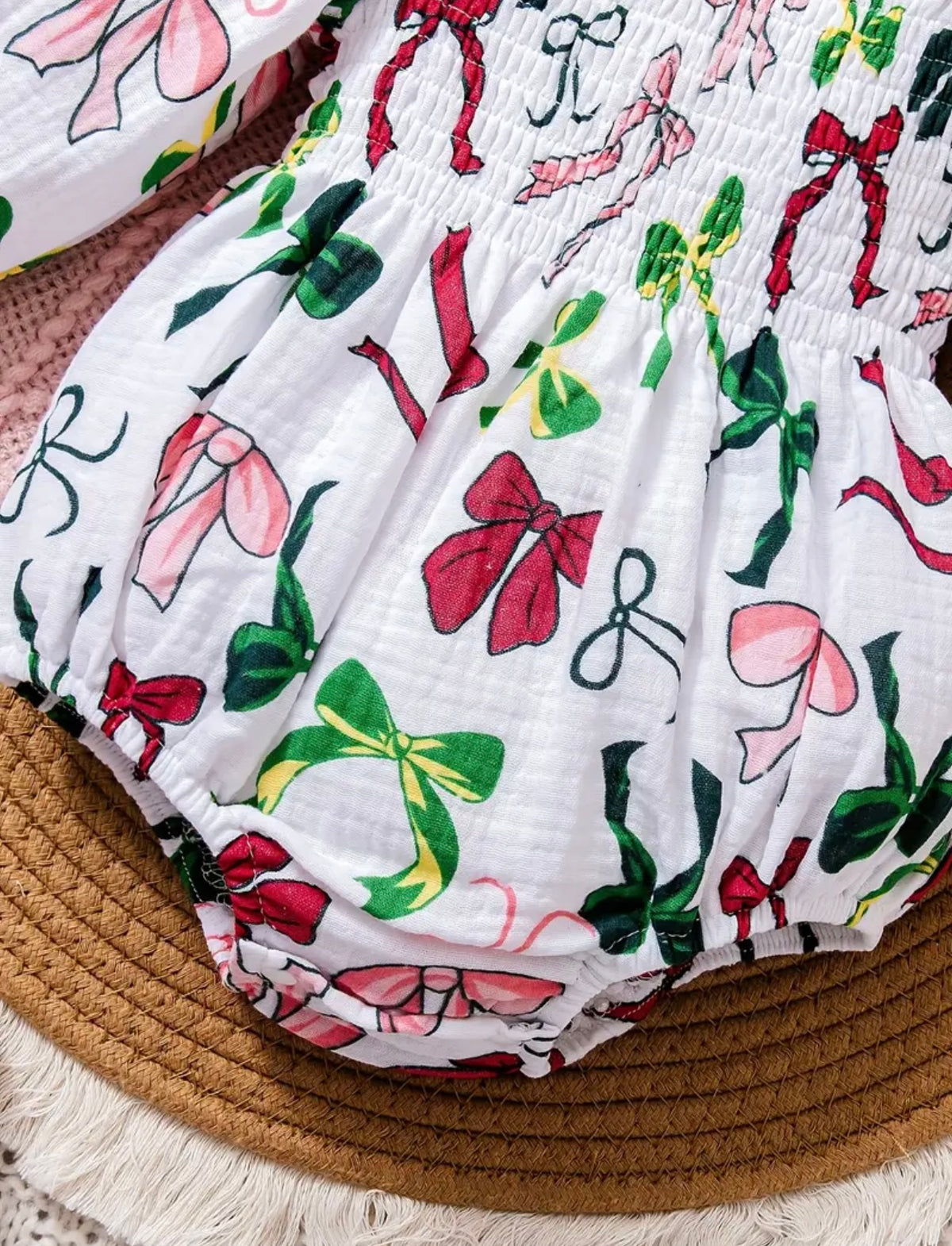 Holiday Bows-Girl's bubble romper and headband