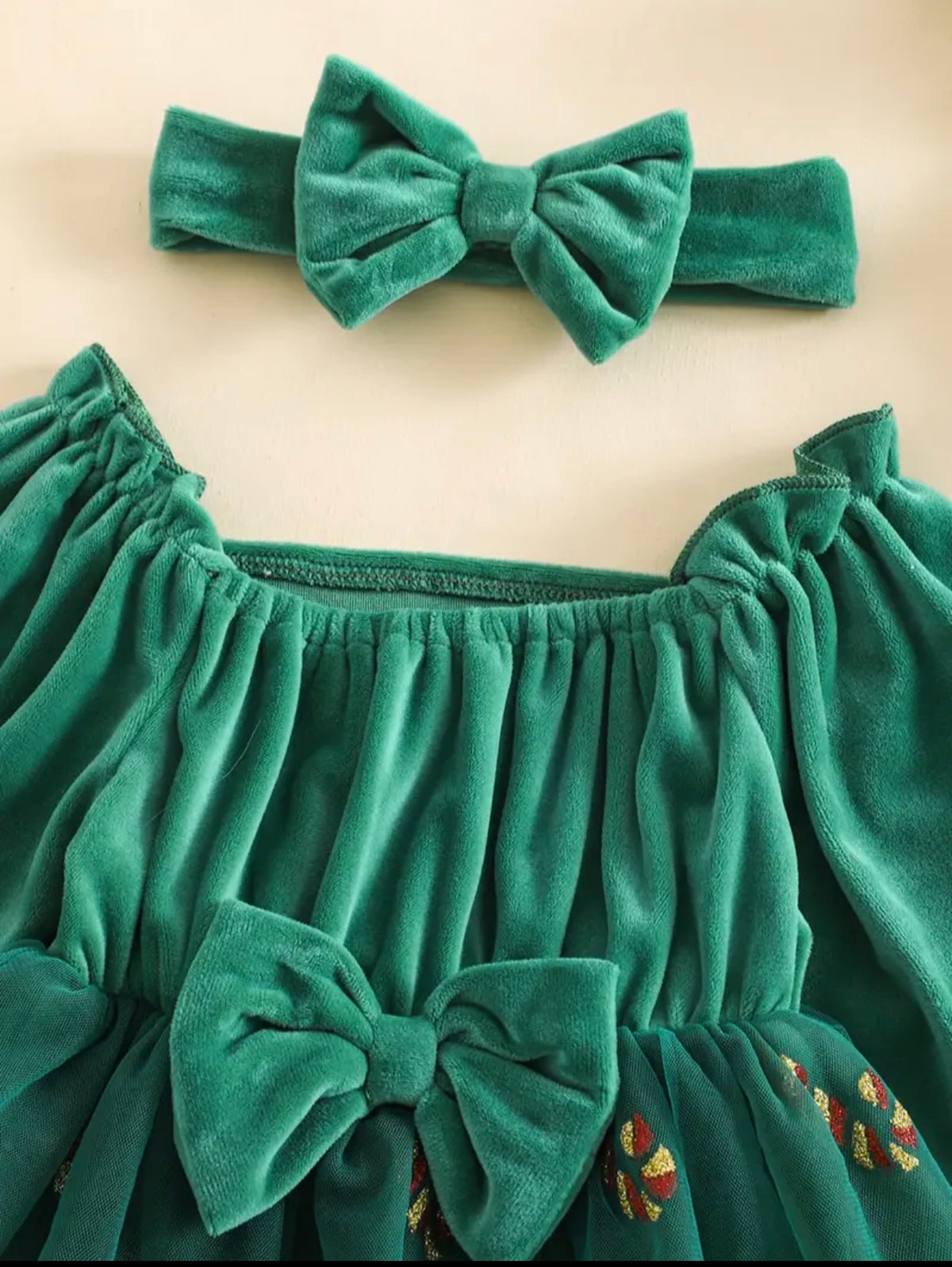 Candy Cane Velvet and Tulle Long Sleeve Romper