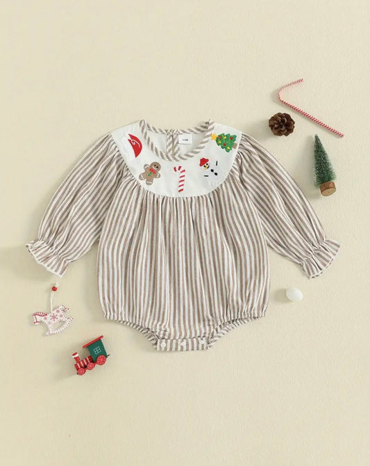 Holiday Fest Smocked-embroidered bubble romper