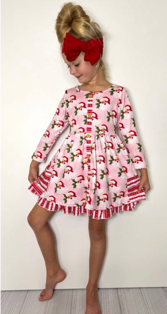 Ho Ho Ho Santa Long Sleeve Girl's Dress
