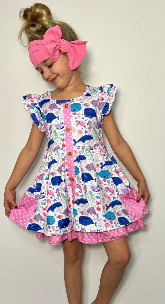 Ocean Tales Flutter Sleeve Dress