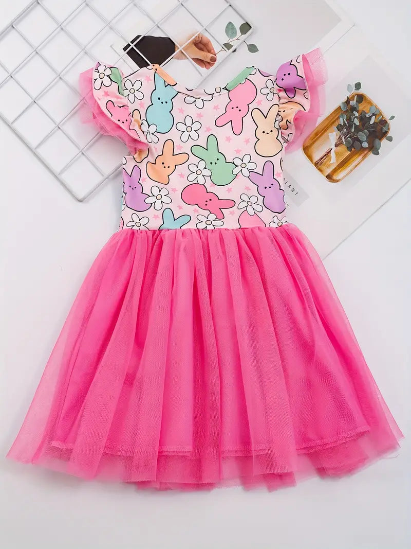 Peep-Love Flutter Sleeve Tulle Dress