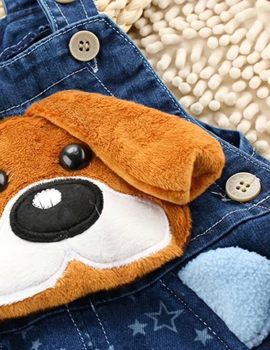 Put your little one in the cutest overalls around! These Fuzzy Dog Denim Overalls will have tails wagging with delight - featuring an adorable dog applique with furry face and ears, plus adjustable straps for ultimate comfort. And the best part? They're totally paw-some!
