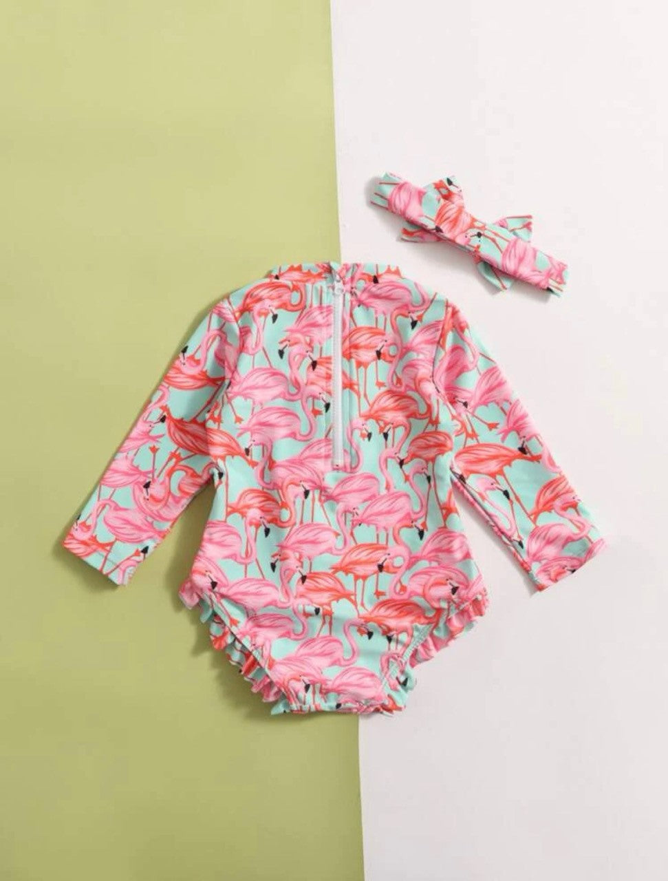 Flamingo's Forever Rashguard Swimsuit and Headband