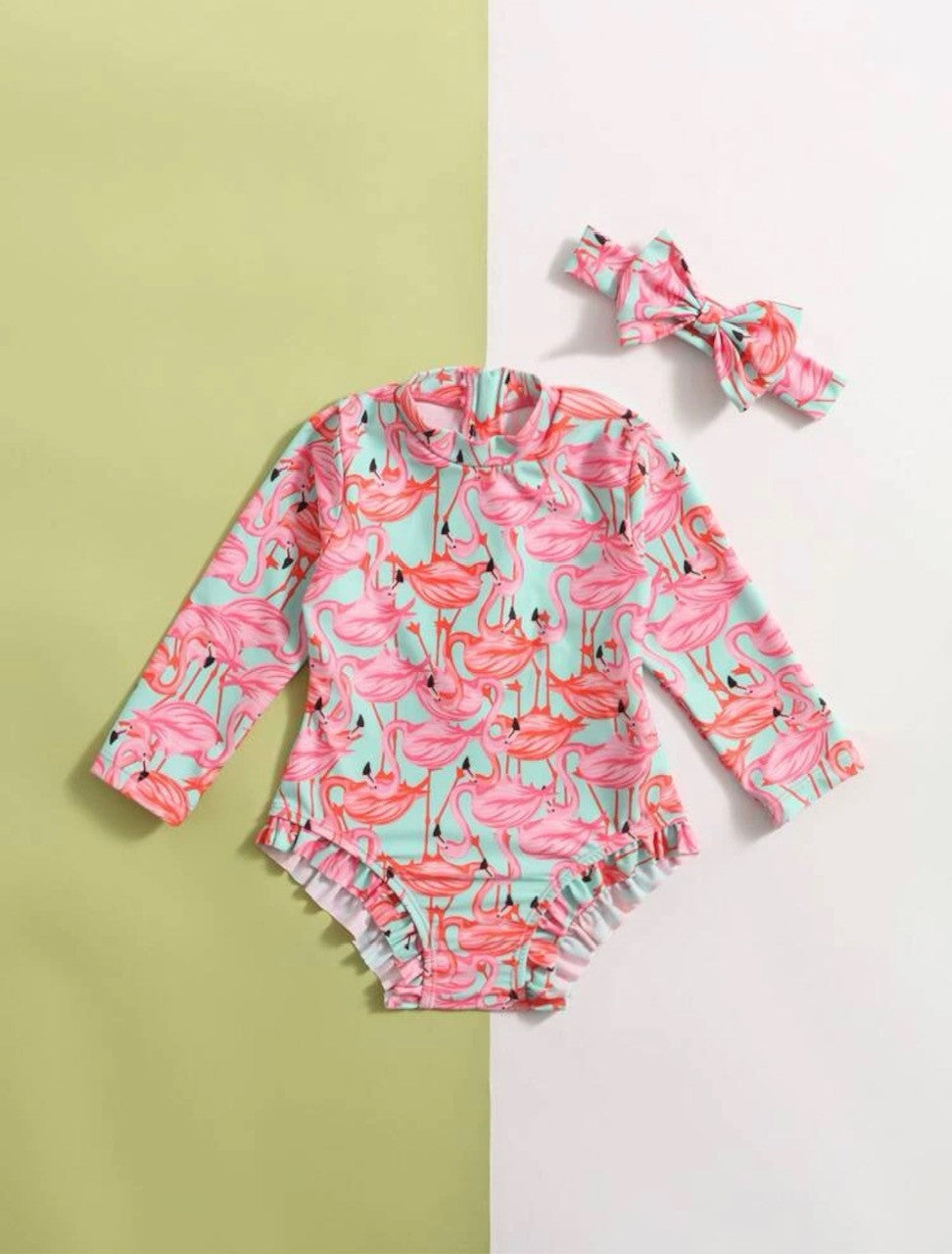 Flamingo's Forever Rashguard Swimsuit and Headband