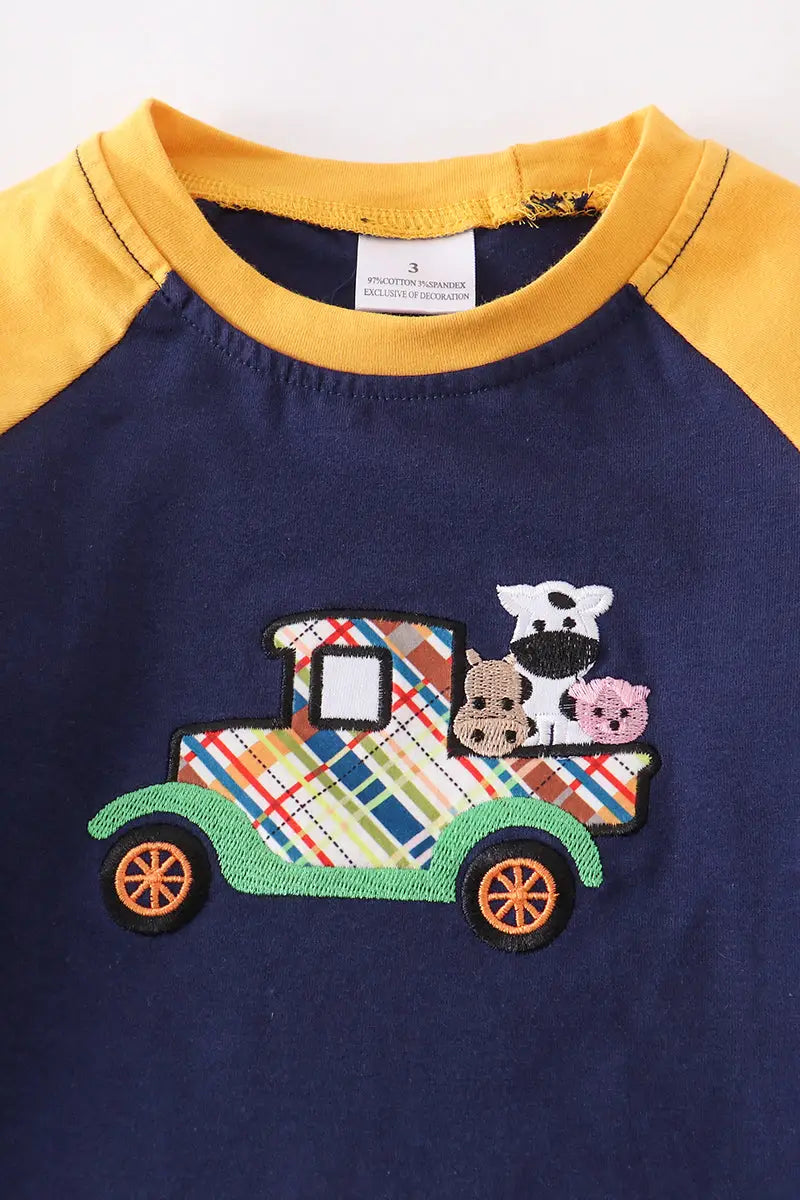 Long Sleeve Farm Animal Applique Shirt