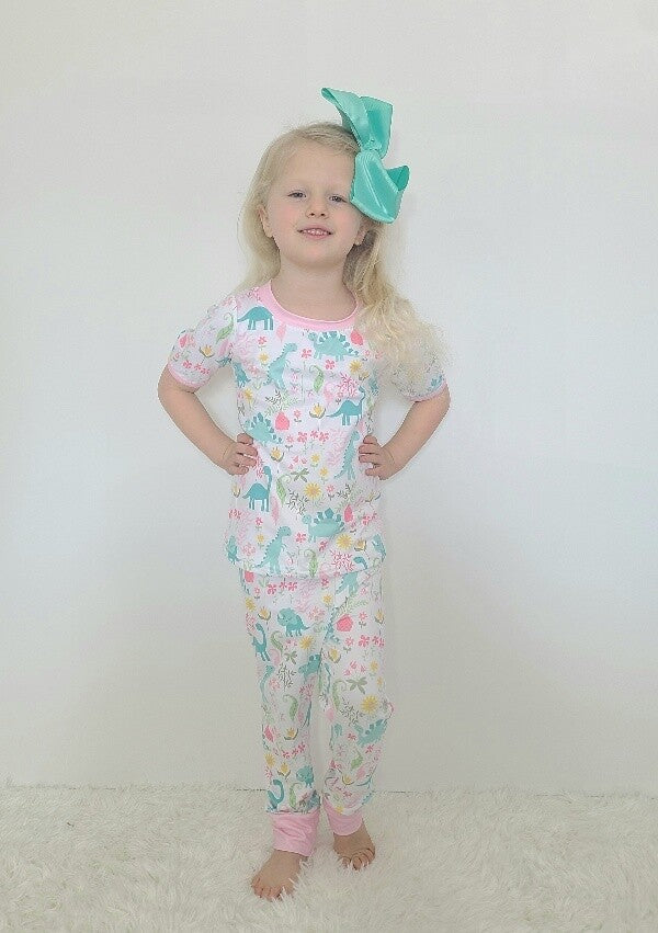 Pastel Dino-floral lounge wear