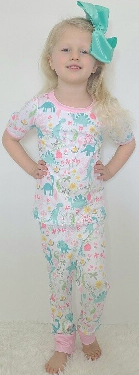 Pastel Dino-floral lounge wear