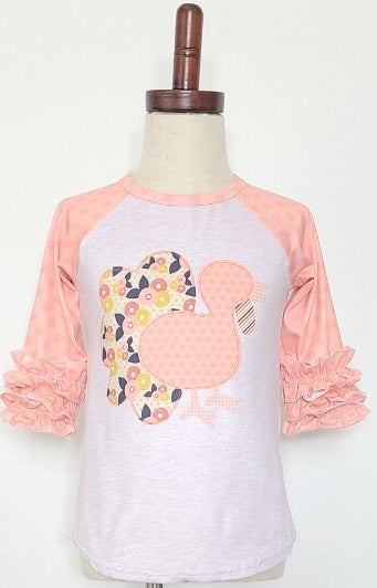 Coral Turkey Raglan Girls shirt