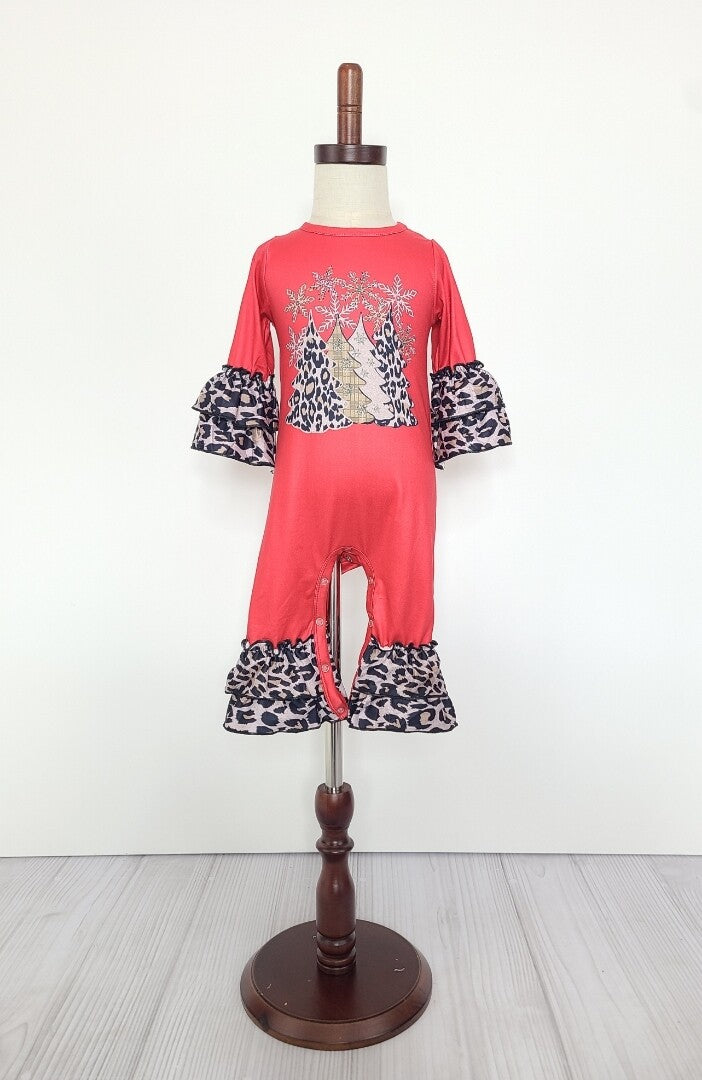 Leopard Fir infant girl's romper