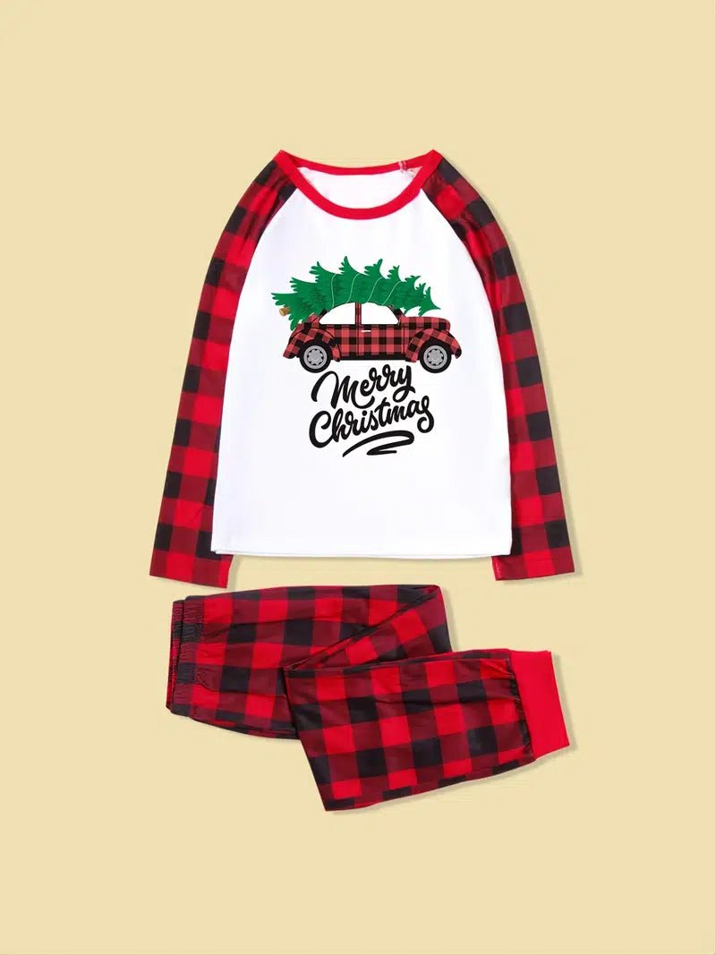 We can't wait for Christmas! These super soft long sleeve pajamas are a must for the holidays! We love the use of the plaid on the sleeves, car and pants. What a great picture of your kiddo's this Christmas in front of the tree opening presents.