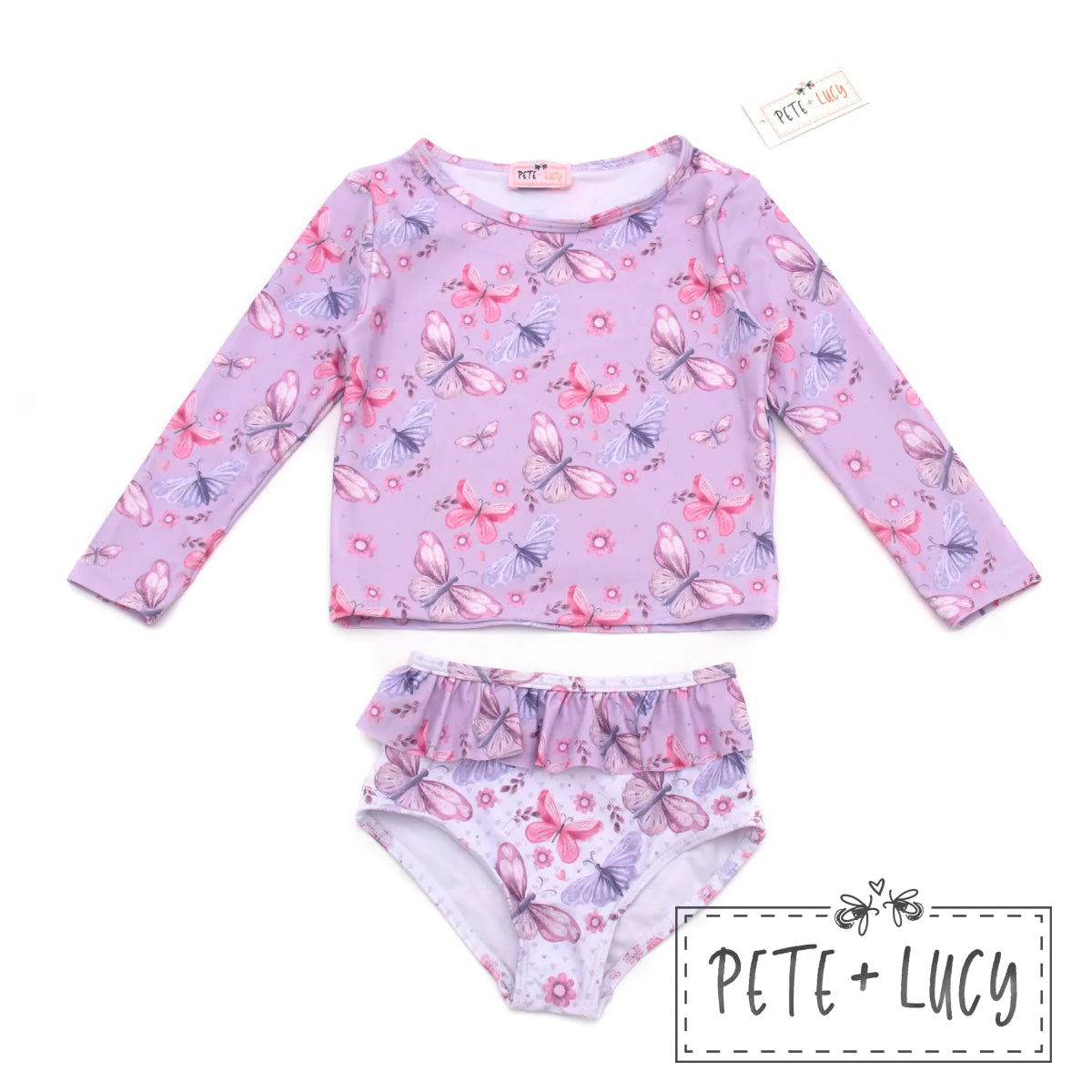 Lilac Butterflies swimsuit w/ rashguard