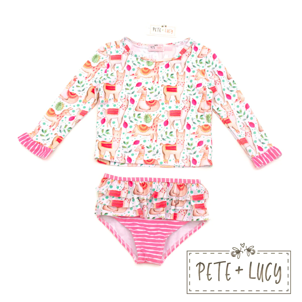 This Sweet Llamas 2 Piece Swimsuit will have your friends saying “alpaca-my-bags”! Featuring a long-sleeved ruffle top and bottoms in an adorable llama print, this ensemble is sure to keep you protected from both sunburns and fashion-faux-pas! 🤩