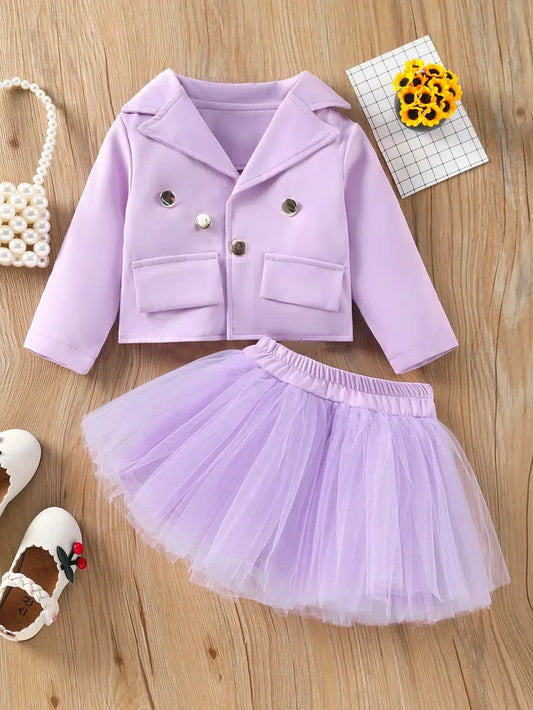 This beautiful Jacket and tulle skirt in lilac are so versatile! Worn together you can change the look dramatically with either a mary jane style shoe or a pair of high top boots! You can separate the pieces and wear the skirt with a t-shirt, and the jacket with jeans, other pants etc... So versatile and so pretty!