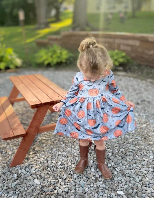 This long sleeve pretty pumpkin dress is positively perfect!! What a fantastic addition to this year's seasonal wardrobe. For colder weather add some colored stockings, or leggings for a different look, but I love it with the boots just as shown!!