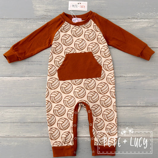 This Vintage Sports Boys Infant Romper is perfect for active little ones. Crafted with a vintage sports print, solid-color sleeve, and rounded neckline, this romper is sure to keep your child fashion-forward and comfortable. Plus, the easy snap crotch makes it a breeze to change.