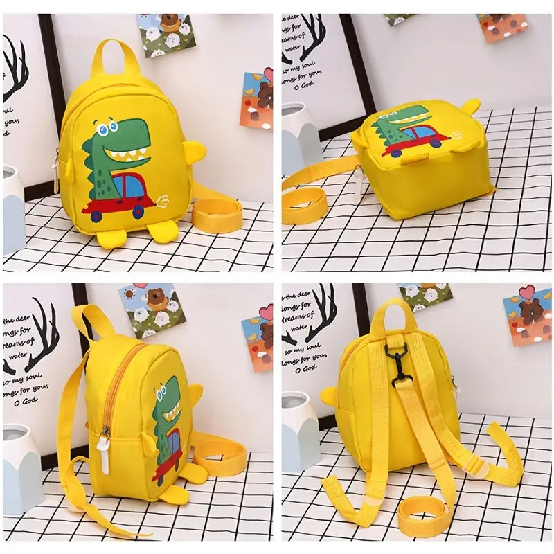 These adorable dinosaur inspired backpacks are perfect for your little guy or gal to carry around their most precious possessions. Perfect size for pre-school, roaming around the house, or an outing with the family! We love the easy wipe fabric, the dino driving the car, and the little arms and feet that dangle off the bag, too cute!!