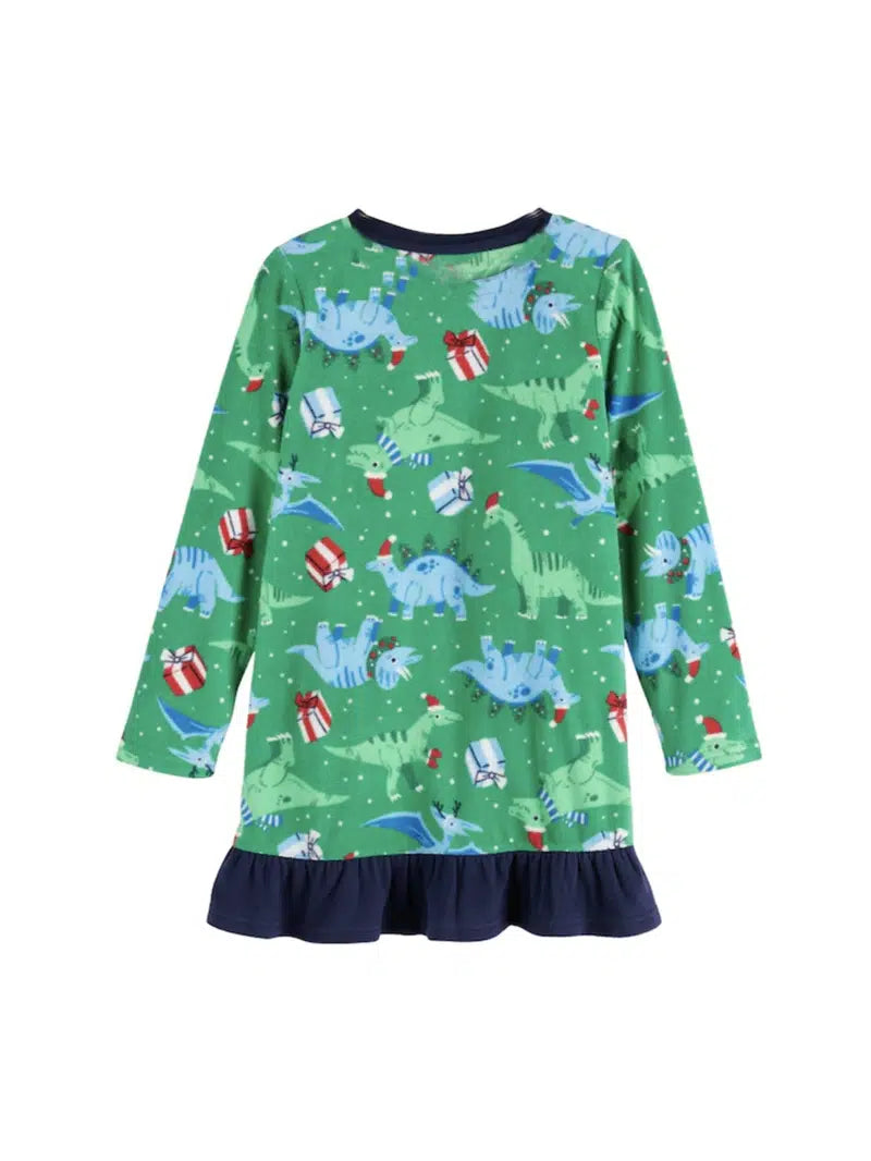 Girl's Long Sleeve Dinosaur Holiday Nightgown