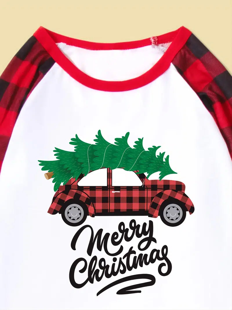 We can't wait for Christmas! These super soft long sleeve pajamas are a must for the holidays! We love the use of the plaid on the sleeves, car and pants. What a great picture of your kiddo's this Christmas in front of the tree opening presents.