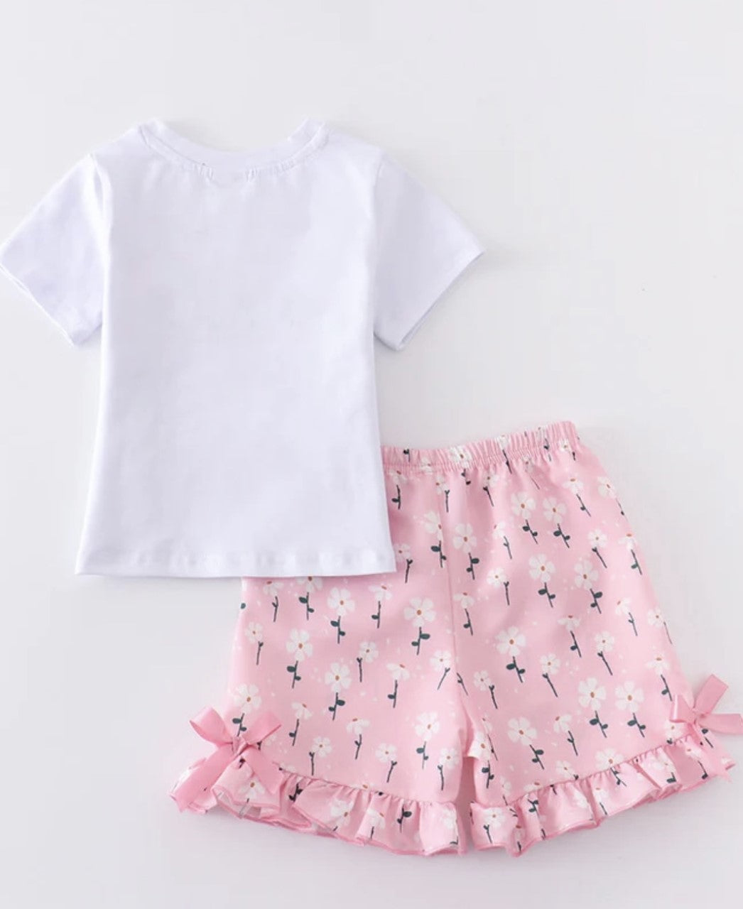 Pink Floral and Lamb Smocked 2-piece Short Set
