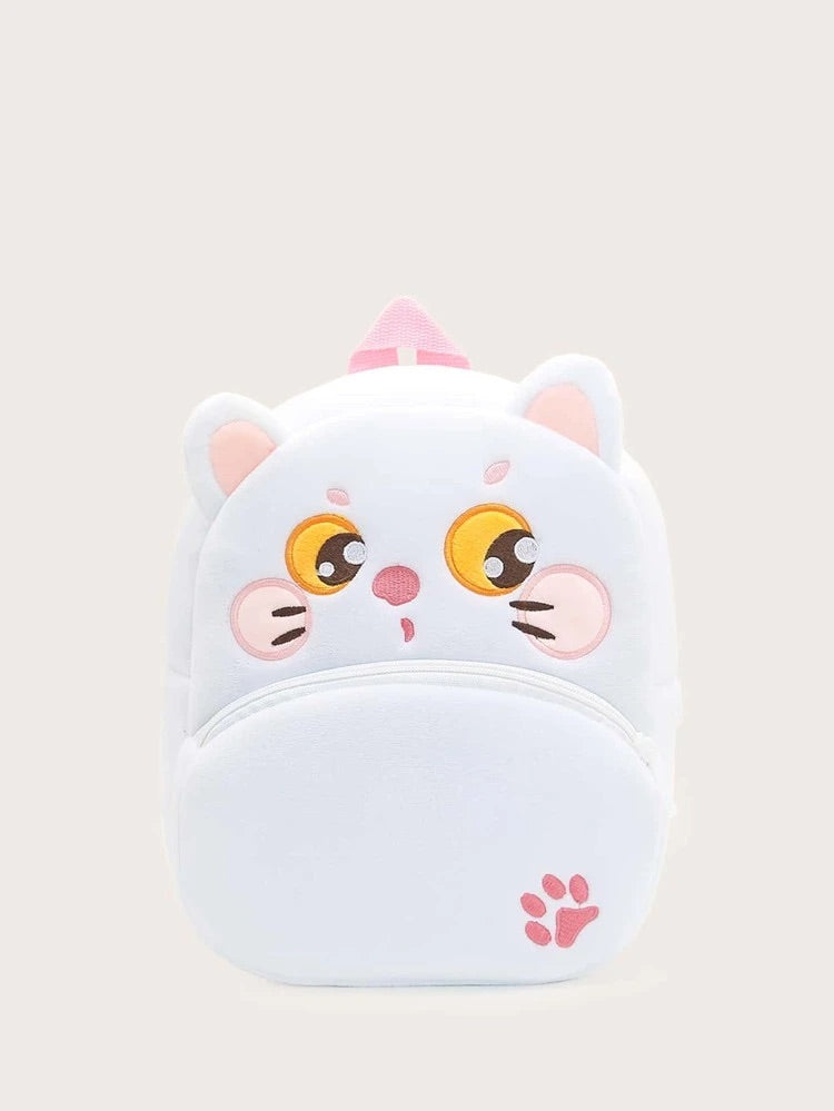 White cat plush backpack