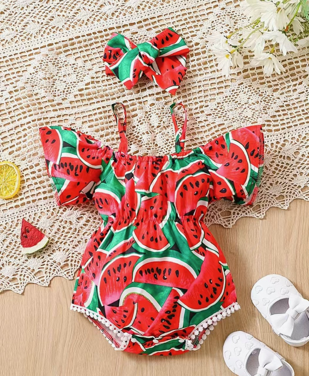 Look juicy and feel cool in our Cold Shoulder Bubble Romper! This watermelon-inspired romper is perfect for summer with tiny pom pom trim, snap crotch for easy changing, and maximum adorableness. Keep it chill, not to mention stylish, all season long!