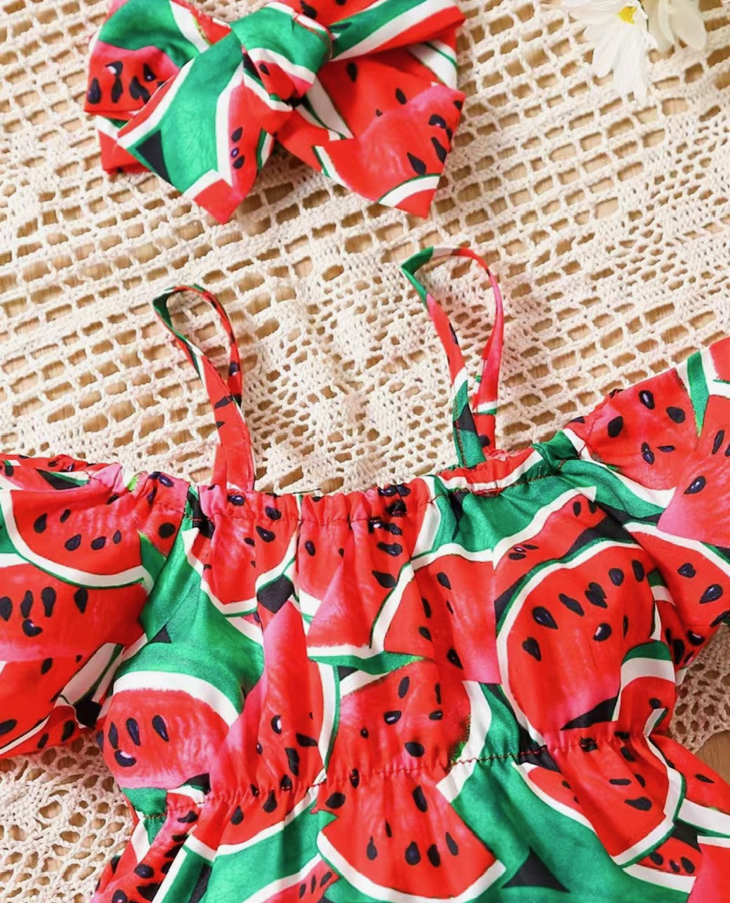 Watermelon loving-Cold Shoulder bubble romper