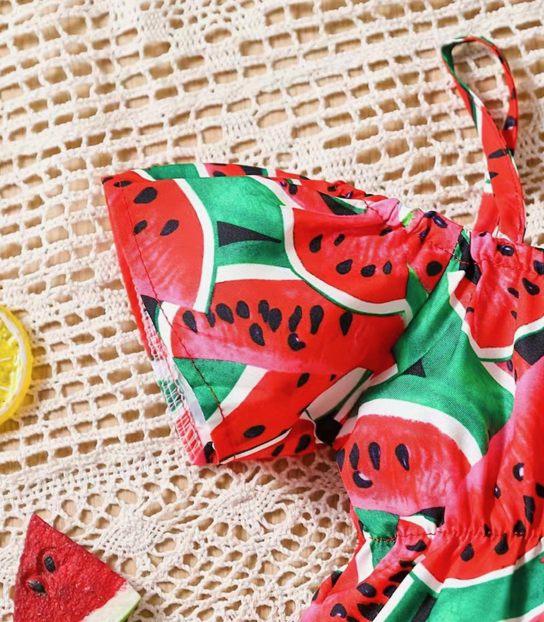 Watermelon loving-Cold Shoulder bubble romper