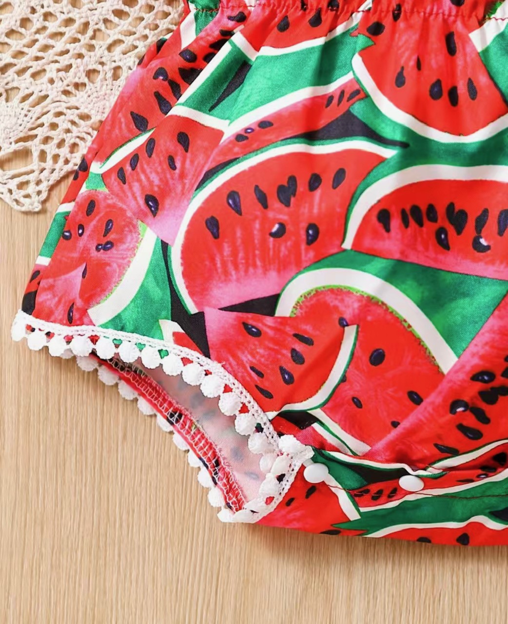 Watermelon loving-Cold Shoulder bubble romper
