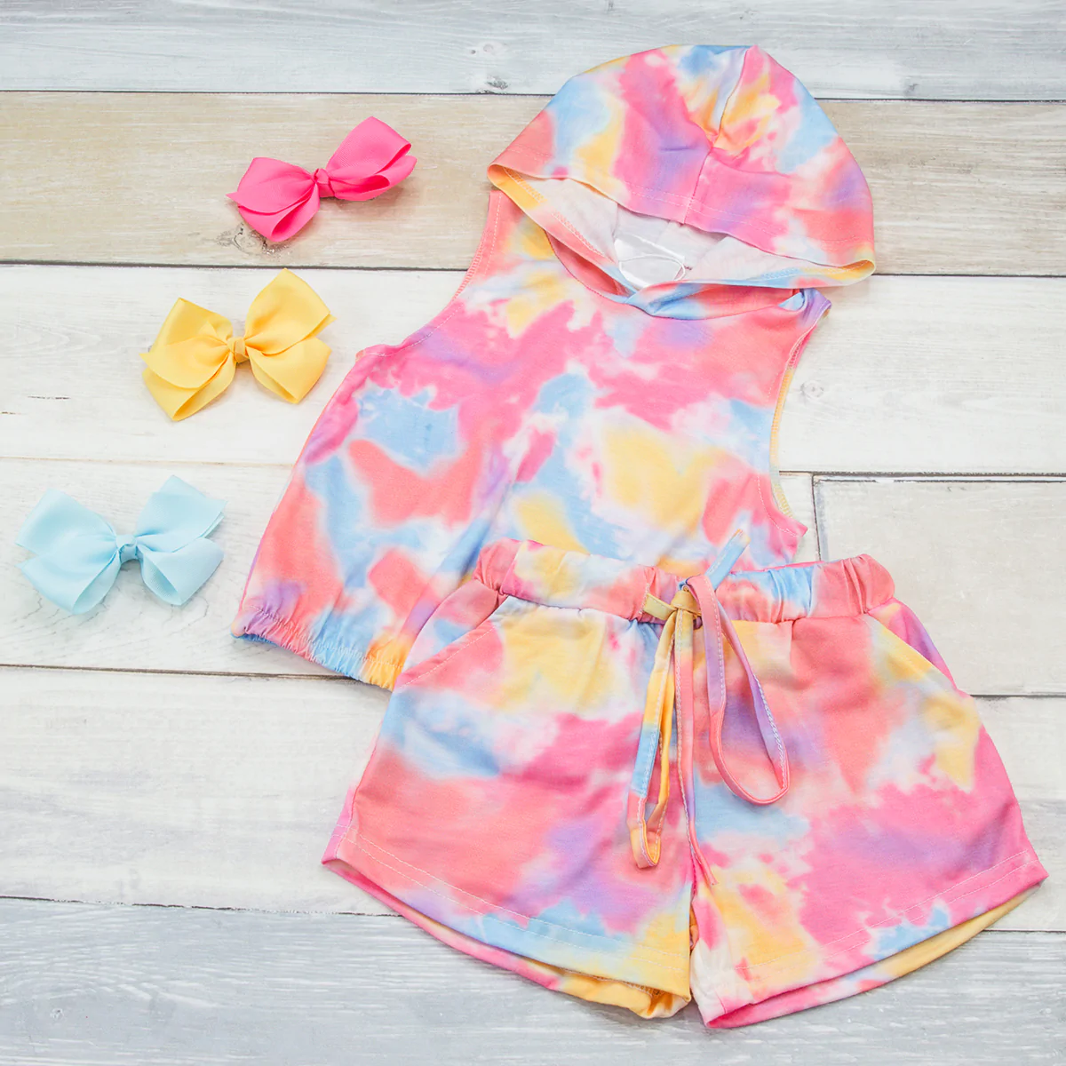 Tie Dye Sleeveless hooded short set